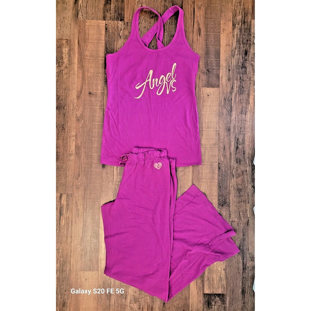 Victorias Secret Womens Logo Sleepwear Set Lounge Pants Racerback Tank SZ SP